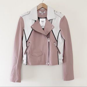 IRO Annik Colorblock Leather Moto Jacket, Pink
